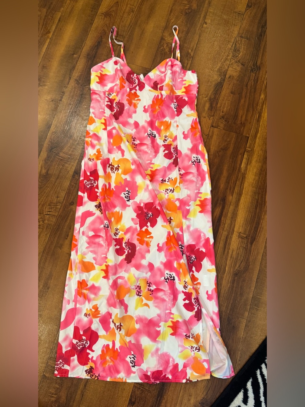 Women’s Vibrant Pink Orange Floral Midi Dress size medium